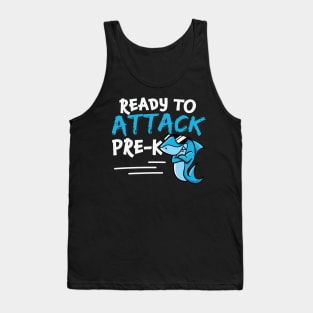 Ready to Attack Pre K Cool Shark Wearing Sunglasses Pre Kindergarten Shark Lover Boys Girls Gift Tank Top